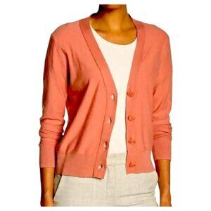 J Crew Coral Long Sleeve Button Down V-Neck Preppy Cardigan Sweater Size XXS